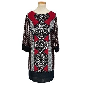 Laundry Shelli Segal Dress Nordstrom Damask Red Black Size 8